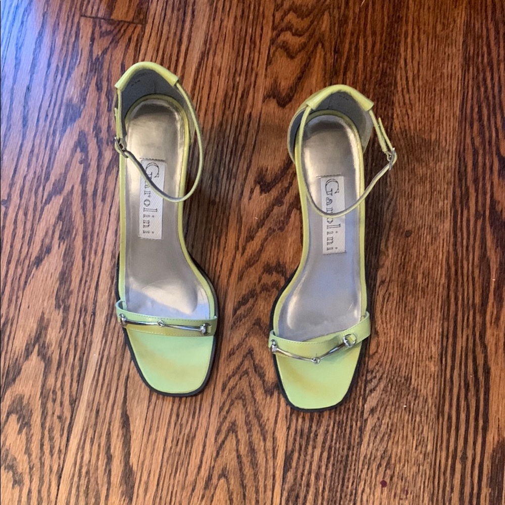 Vintage Garolini Lime Green Ankle-Strap Heels with Silver Buckles